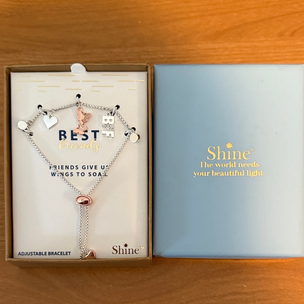 Shine BFF Friendship Silver and Rose Gold Adjustable Bracelet